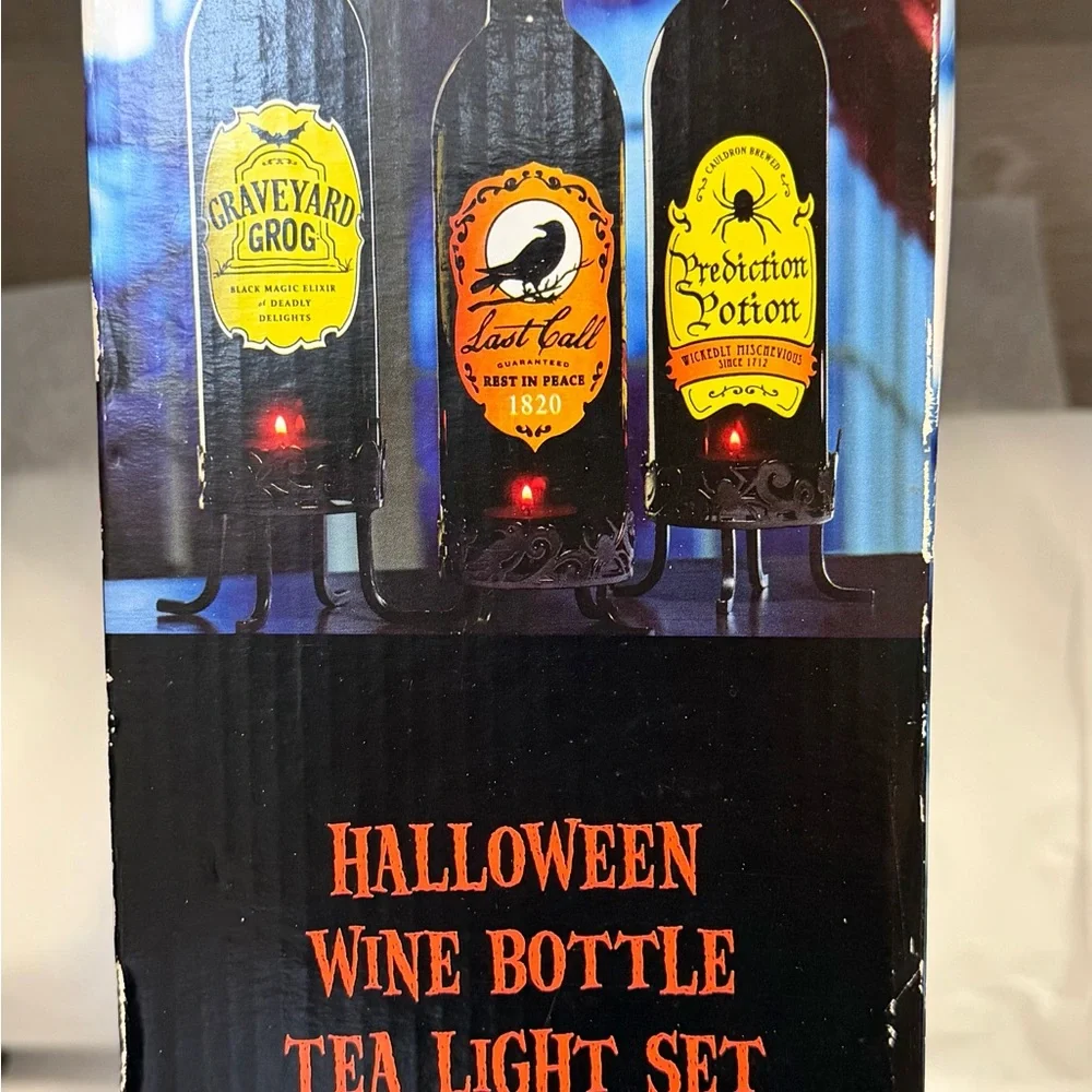 Yankee Candle Graveyard Last Call Halloween Wine Bottle Tea Light Set